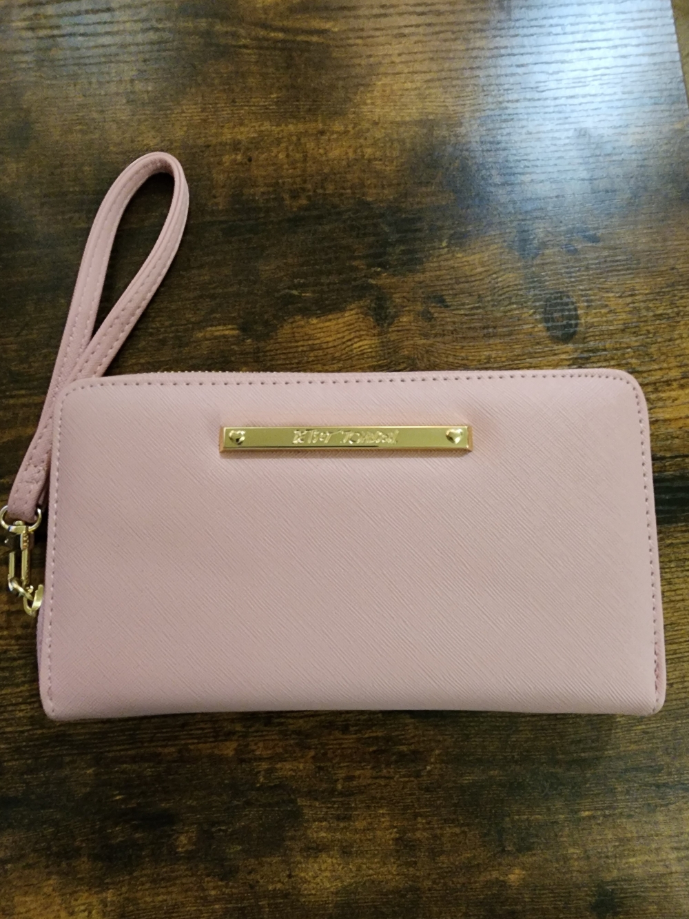 Betsey Johnson Blush Pink WALLET Wristlet Clutch with Gold Plate